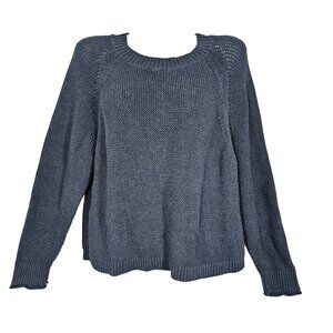 Wrap London Crewneck Pullover Sweater Women's Open Knit Boxy Blue Cotton 6/Small